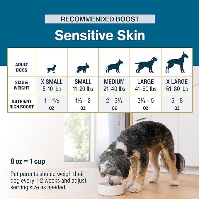 JustFoodForDogs JustFresh Boosts Sensitive Skin Dog Food Topper with Vitamin C, Vitamin E, Algae Oil, Omega-3 Fatty Acids, 8 oz Pouches - 8 Pack