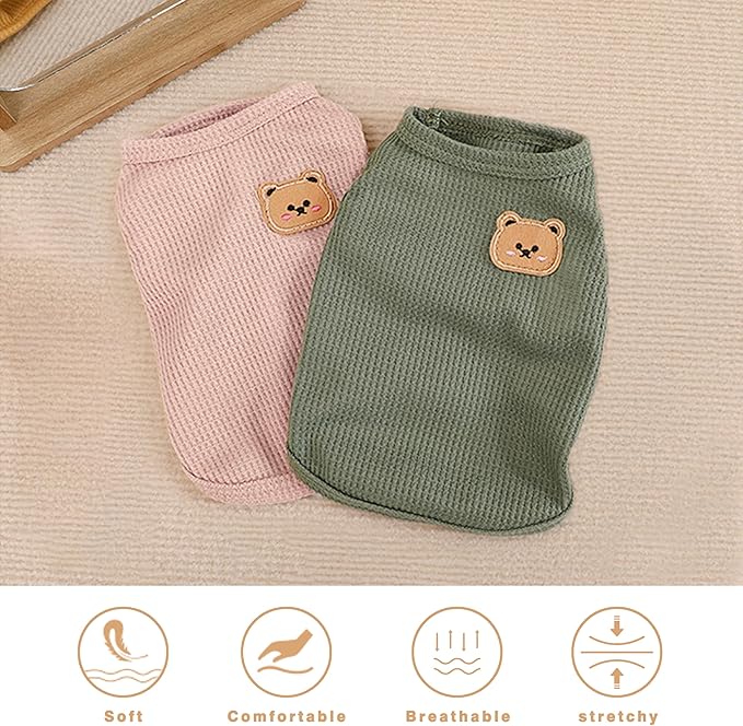 Waffle Knit Cat & Dog T Shirt for Small Dogs, Stretchable Puppy Shirt for Sphynx Cats & Small Breeds, Pet Clothes | Breathable Summer/Winter Apparel for Newborn(2PCS X-Large)