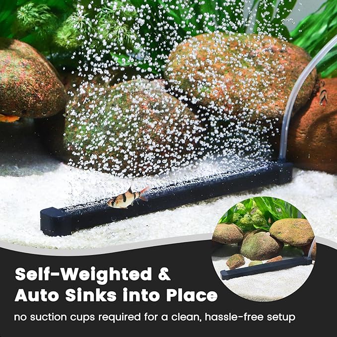 hygger Weighted Nano Mist Bubble Wall Bar, 2-Pack 9.8" Self-Sinking ABS Air Stone Strip with Gentle Oxygen Diffuser for Freshwater & Marine Aquarium, Hydroponics