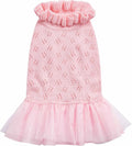 Blueberry Pet My Cutie Princess Ruffle Collar Dog Sweater Dress with Layered Tulle, Pink, Back Length 12", Fall Winter Clothes for Girl Dogs