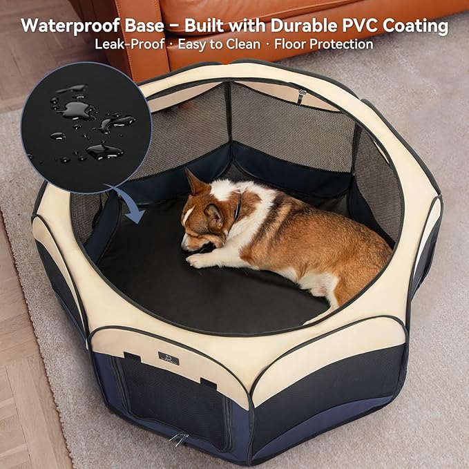 Portable Indoor Dog Playpen for Small Dogs & Puppies by A 4 Pet – 40.55" Pop-Up Soft Puppy Playpens with Bowl, Waterproof Floor, Calm Safe Space for Home, Travel & Daily Use