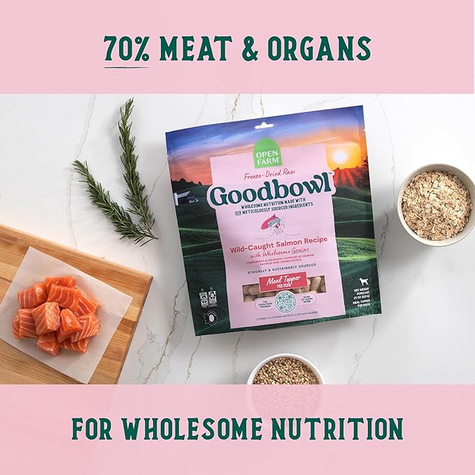 Open Farm Goodbowl Dog Food Topper, Freeze Dried Raw, Wild Caught Salmon & Wholesome Non-GMO Grains Recipe, 8oz Bag