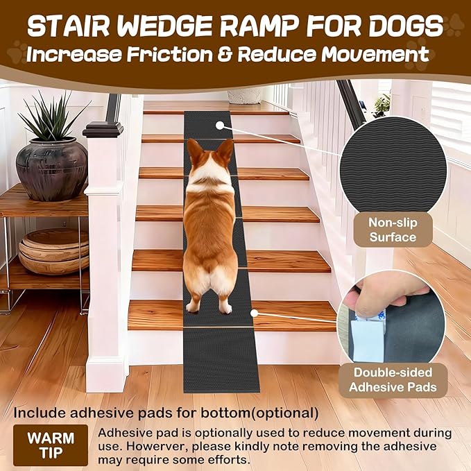 Dog Wedge Ramp for Stairs/Staircases, Portable & Lightweight Pet Ramp with Non-Slip Surface for Small Size Dogs Cats, Low Angled Dog Ramp for Elderly & Injured Pets (100LBS Capacity, 2Pack)