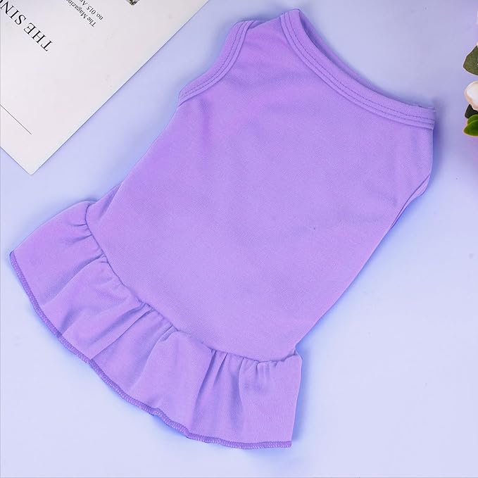 Dog Dresses Cat Skirt Solid Color Dog Clothes Summer Sleeveless Puppy Girl Clothes for Small Pet Dogs Cats (Light Purple, Small)
