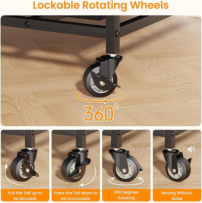 Dog Crate Furniture for Large Dogs, 42 Inch Indoor Large Kennel, Wooden Pet Cage Decorative Corner End Table with Caster Wheels & Double Removable Tray, Greige