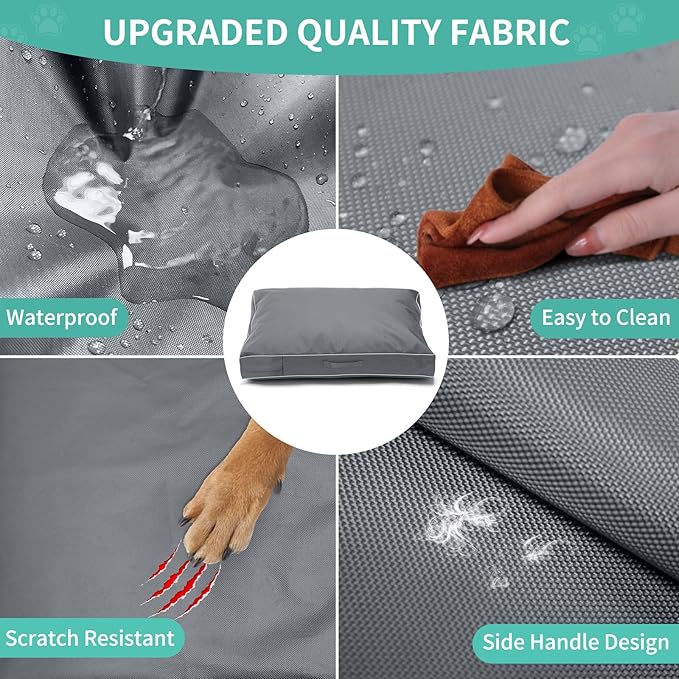 COSHNIBI Dog Bed Covers Replacement Washable,Waterproof Dog Bed Cover with Zip and Carry Handle for Dog/Cat 36''Lx27''Wx4''H-Grey