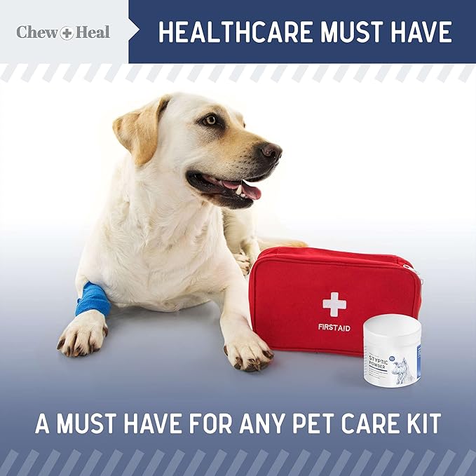 Chew + Heal Labs Styptic Powder for Dogs - .5 oz Quick Stop Bleeding for Dogs Nails & Animal Cuts - Blood Stop Clotting Powder & Wound Care