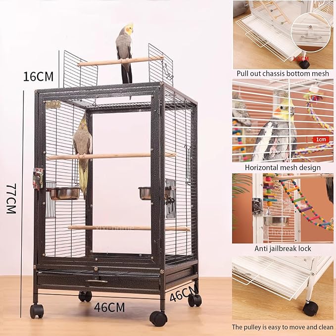 xixi-home Parrot Cage,Metal Bird Cage Ornamental Cage -with Play Top and Wheel,Large Birdcage Flight Cages for Outdoors for Parakeet,Lovebirds,Cockatiels(Type C - Pink)