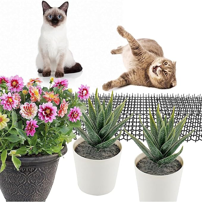 12Pcs Cat Deterrent Mat, Anti Cat Dog Network with Plastic Spikes, Indoor Outdoor Training Mat for Keeping Away Cats Dogs, Protecting Plants Furniture and Cars, PP Materi