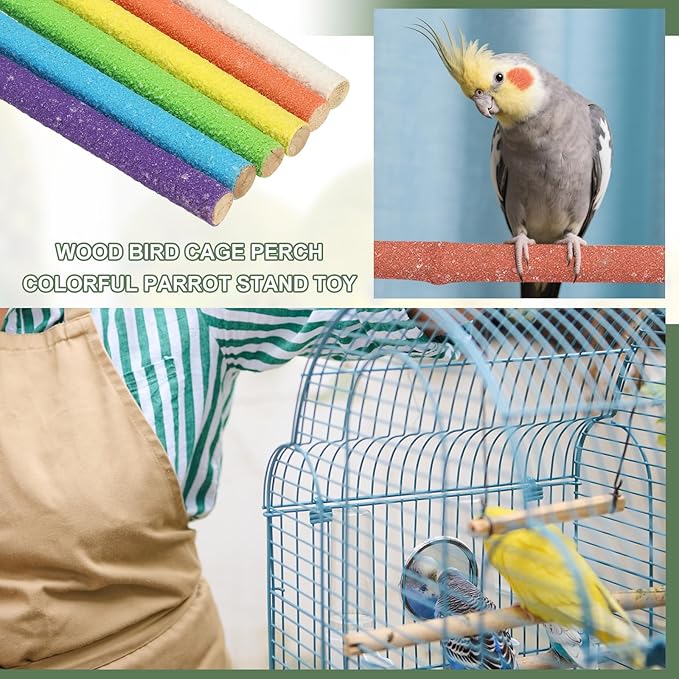 Parrot Perch, Wooden Parrot Perch Stand Toy, Paw Grinding Stick, Bird Cage Accessories, 4 x 0.8in (6 Colors, 6 Pcs) Birds Toys Intended for Cage/Parakeets/Conure/Budgie