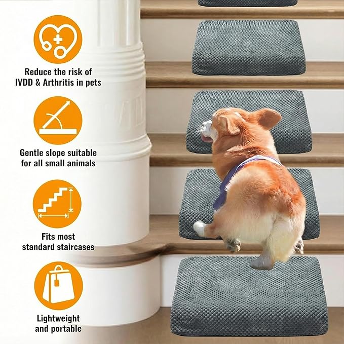 3-Pack Dog Ramp for Stairs, 40D Dog Stairs for Small Dogs with Gentle Slope, Pet Steps for Staircase Stairs, Steps and Stairs Assist for Injured & Aged Pets with Self-Sticky Pads to Fix