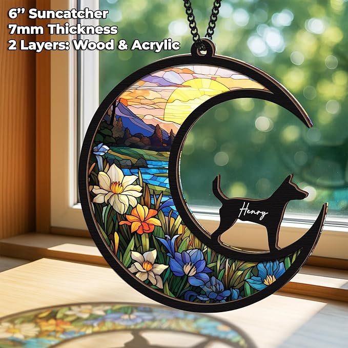 6'' Fox Terrier Memorial Suncatcher, Personalized Name, Pet Ornament Window Car Hanging, Sympathy Gift for Loss of Pet, Passed Away Remembrance Gift for Dog Lovers SCD-B11-6-02