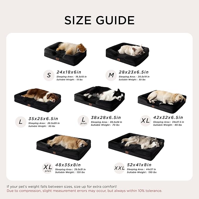 Bedsure Orthopedic Dog Bed Medium Size Dogs - Washable Medium Dog Cat Bed Waterproof, Comfort Pet Couch Sofa with Washable Removable Cover, Pets Bed with Nonskid Bottom, Black, 28"