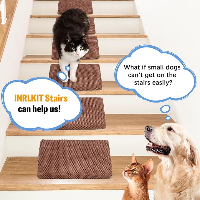 40D Density Foam Dog Ramp for Stairs Suits for Small Dogs Cats, Pet Steps Stairs for Staircase Stairs with Anti-Slip Bottom and Self-Sticky Pads to Fix(6Pack, Reddish Brown)