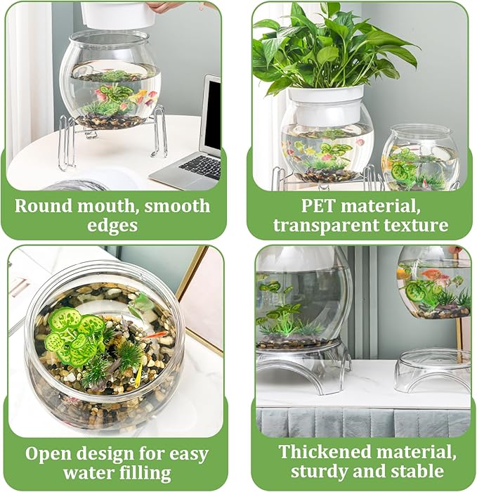 Aquaponic Fish Tank, 3-in-1 Clear Plastic Fish Bowl with Stand & Planter Healthy 1.5 Gallon Fishtank for Aquarium Plants, M Aquaponic Tank, Hydroponic, Small, Fishtank, F