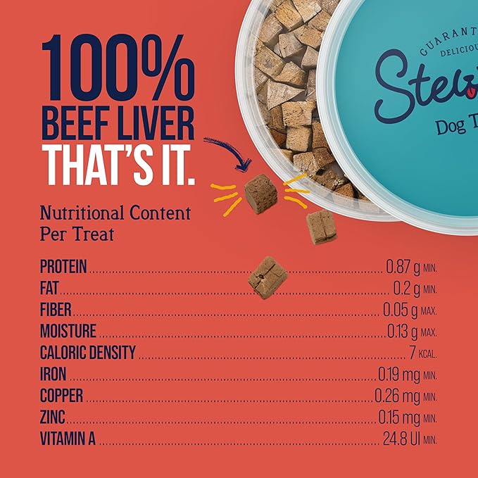 Stewart 100% Beef Liver Dog Treats, 2 oz Tub, ~45 Pieces, Freeze Dried Raw, Single Ingredient, 50% Protein Training Treats or Meal Topper, Grain Free, Gluten Free