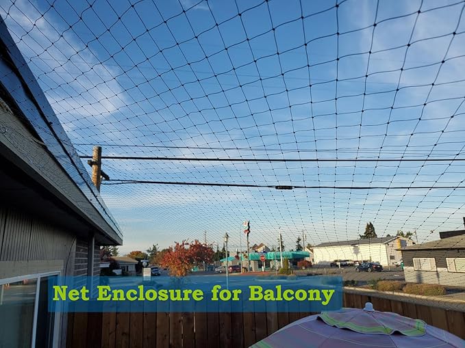 Cat Netting Balcony, Wire-reinforced Cat Net, Bite and Tear-resistant, UV and Weather-resistant, Balcony Cat Anti-Fall Netting for Pets, Cat Protection Net for Windows Patio Balcony - 10x26ft/3x8m