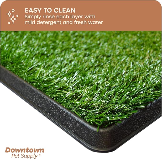 Downtown Pet Supply Dog Grass Pad with Tray, 20 x 25 - Outdoor and Indoor Potty System for Dogs with Replaceable Synthetic Grass Pee Turf - Portable and Waterproof Turf Dog Potty