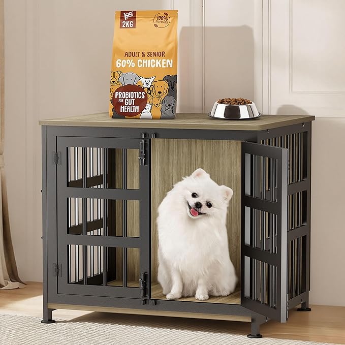 26'' Dog Crate Furniture Large Breed Dog Crate Dog Kennels for Inside Wooden Dog Crates End Table Heavy Duty Indoor Combination Cage for Medium to Large Dogs Maple