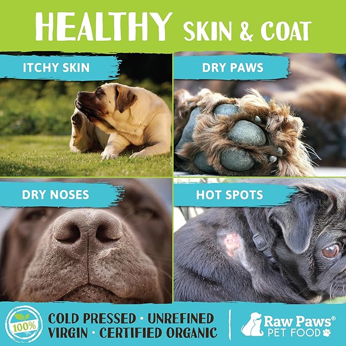 Raw Paws Virgin Organic Coconut Oil for Dogs & Cats, 16-oz - Treatment for Itchy Skin, Dry Nose, Paws - Hot Spot Lotion - Natural Hairball Remedy for Cats