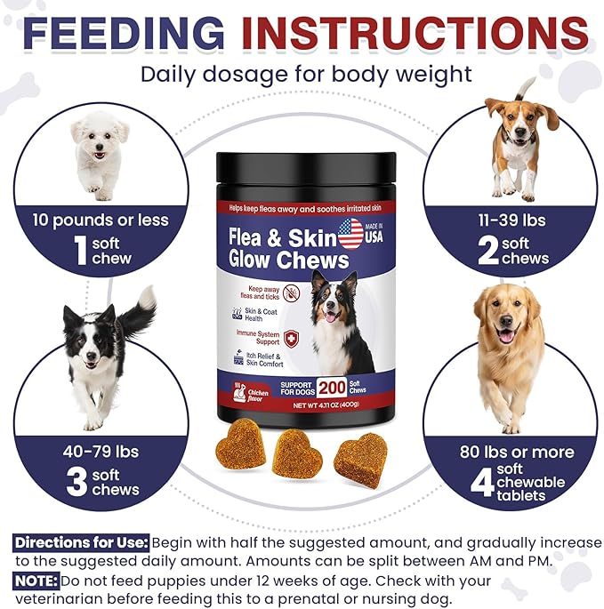 Flea and Tick Prevention for Dogs Chewable Omega Skin and Coat Chews for Dogs Natural Pet Oral Flea Chewables Increase Hair Shine Nutritional Supplements 200 Soft All Breeds Ages Chicken Flavor