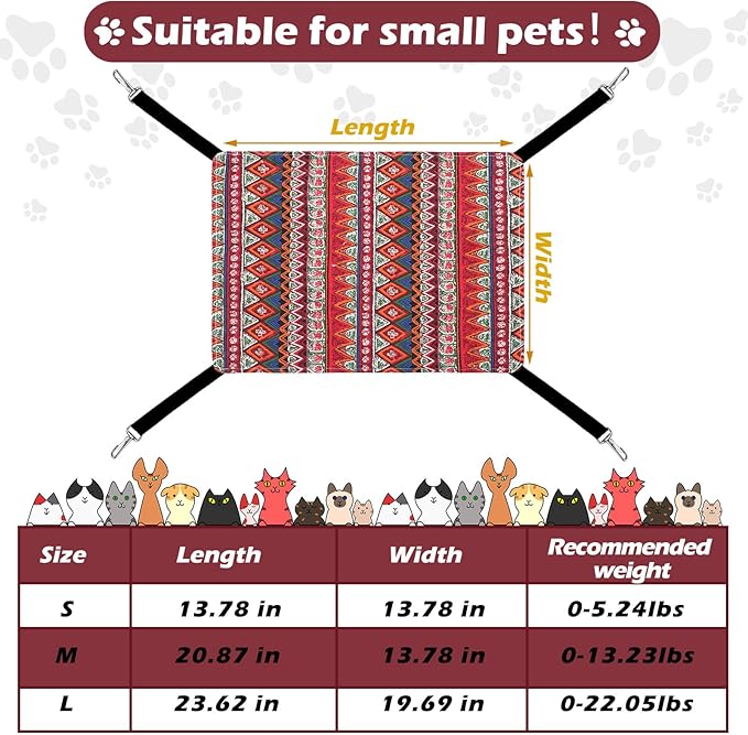 Jetec 2 Pack Cat Hammock for Cage, Catio Accessories Reversible Soft Cats Bed with Adjustable Straps and Hooks Double-Sided Linen and Fleece Hanging Hammock for Cats, Kitten(Ethnic Pattern,M)
