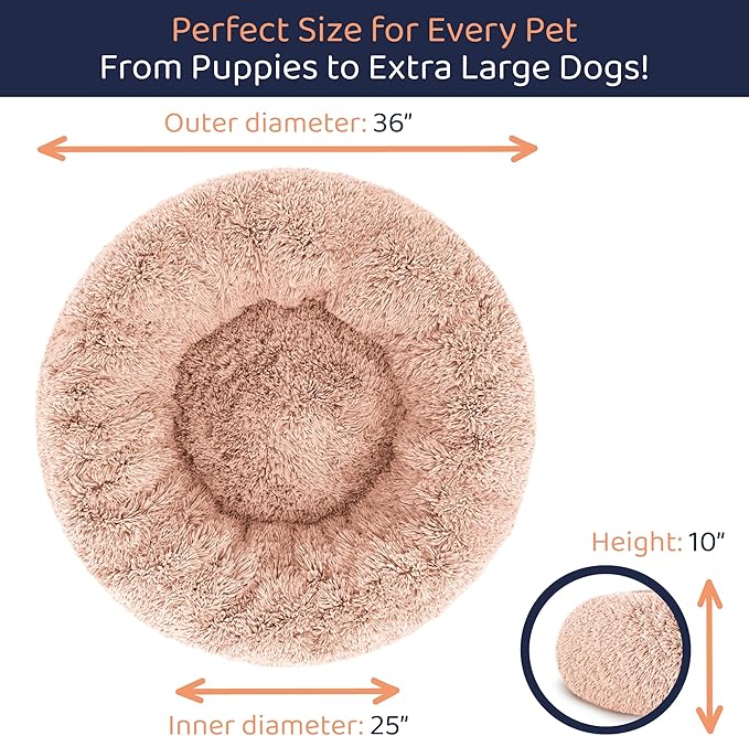 Donut Dog Bed - Premium Comfort for Anxiety Relief - Fluffy & Calming Design with Ultra-Plush Support | Cozy Round Dog Bed with Super Soft Circle Style (Pink, Large)