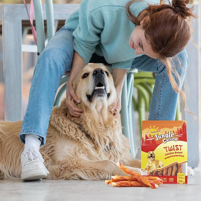 Jungle Calling Dog Treats, Chicken Wrapped Rawhide Chew Sticks - High Protein, Low Fat Dental Chews for Teeth Cleaning & Training Rewards, 10.6oz (Pack of 2)