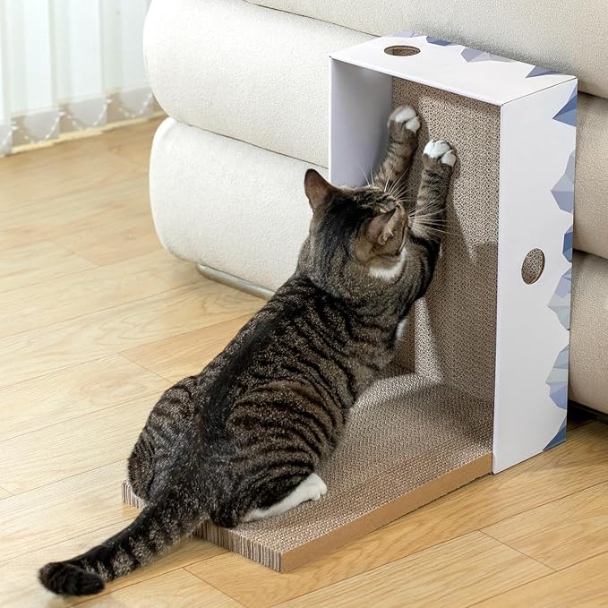 Cat Scratcher Box with 3-Layer Corrugated Pad, Heavy-Duty Double-Sided Cardboard Scratching Board & Bed, Checkered Design, for Cats, Large 2-Pack