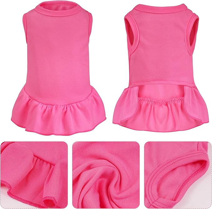 Dog Dresses Cat Skirt Solid Color Dog Clothes Summer Sleeveless Puppy Girl Clothes for Small Pet Dogs Cats (Rose Pink, Large)