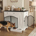 43.3" Furniture Style Dog Crate with 3 Storage Drawers, Heavy Duty Wood Pet Kennel with Removable Feeder, Modern End Table Dog House with Dual Doors for Large Dogs (41-70 lbs) (Black)