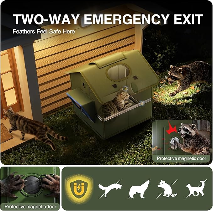 Heated Outdoor Cat House for Outside with Cat Toys and Roof Window Feral Stray Shelter Weatherproof in Garage Yard Porch (with Dual Camera Ports)