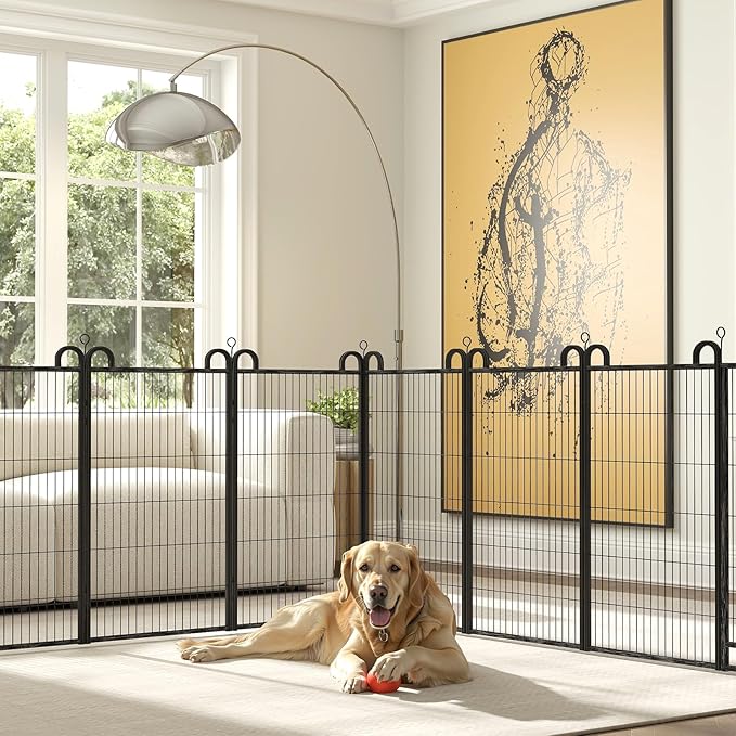 Dog Playpen Outdoor 16 Piece Panels Heavy Duty Dog Fence 47" Height Anti-Rust with Doors Portable for RV Camping Yard, Total 36FT, 103 Sq.ft, Snowy Black
