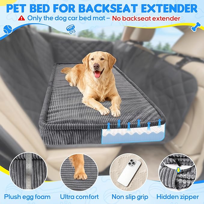 Loiion Thickened 4 in Orthopedic Dog Car Bed, Non-Slip Backseat Pet Mat, Removable Washable for SUVs/Sedans/Trucks, Plush Comfort for Large/Senior Dogs, Easy Clean (Dark Gray, 56" L×28.7" W×4" H)