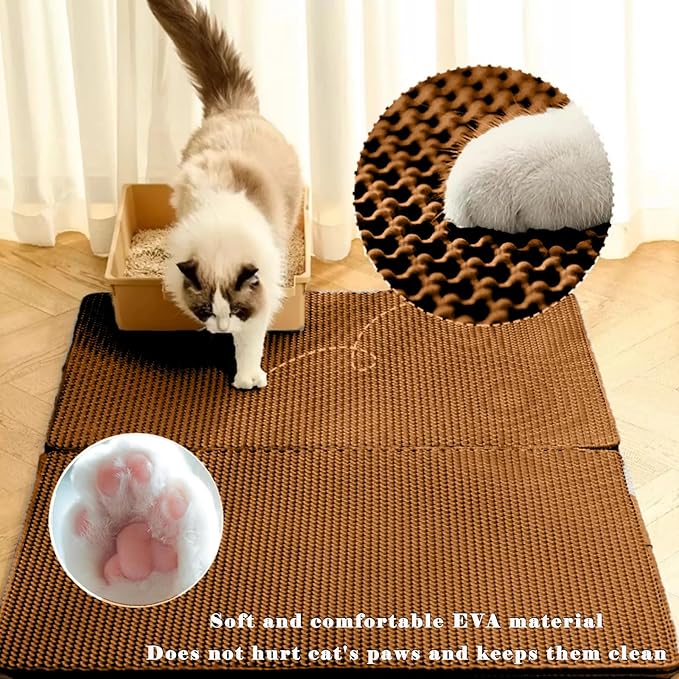 HCY&WLD Cat Litter Mat, Honeycomb Double Layer Cat Litter Trapping Mat, Waterproof Urine Proof Non-Slip, Scatter Control, Less Waste, Easier to Clean (Brown, 24" X 18")