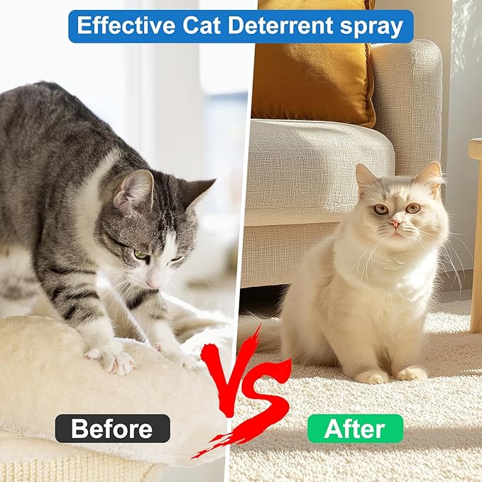 Cat Deterrent Spray, Natural Cat Repellent Spray for Indoor & Outdoor, Anti-Scratch Deterrent for Furniture, Sofas, Rugs, Curtains, Plants, Alcohol-Free, for Kittens and Cats 4.06 Oz