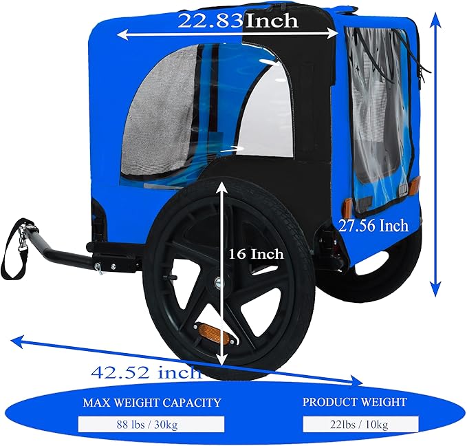 Heavy Duty Dog Bike Trailer with 16" All-Terrain Wheels & Universal Hitch, Foldable Pet/Cargo Carrier for Bicycles, Camping, Hiking
