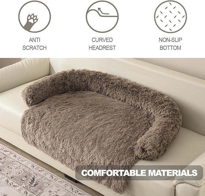 Tinaco Calming Dogs/Cats Bed Mats, Dog Pad Washable Removable Couch Cover, Plush Long Fur Mat for Pets, Waterproof Lining, Perfect for Small, Medium and Large Dogs and Cats (Desert Brown, 41"x37")