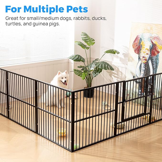 Dog Playpen - 32" Height Dog Pen, Heavy Duty Puppy Pen with Door, Safe & Sturdy, Easy Assemble for Indoor/Outdoor Pet Playpen (8 Panels with Door, Black)
