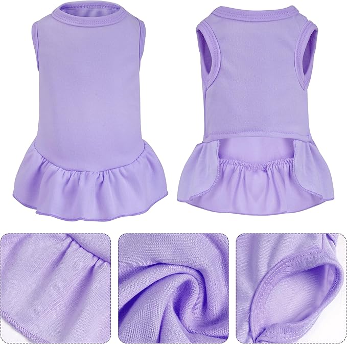 Dog Dresses Cat Skirt Solid Color Dog Clothes Summer Sleeveless Puppy Girl Clothes for Small Pet Dogs Cats (Light Purple, Large)