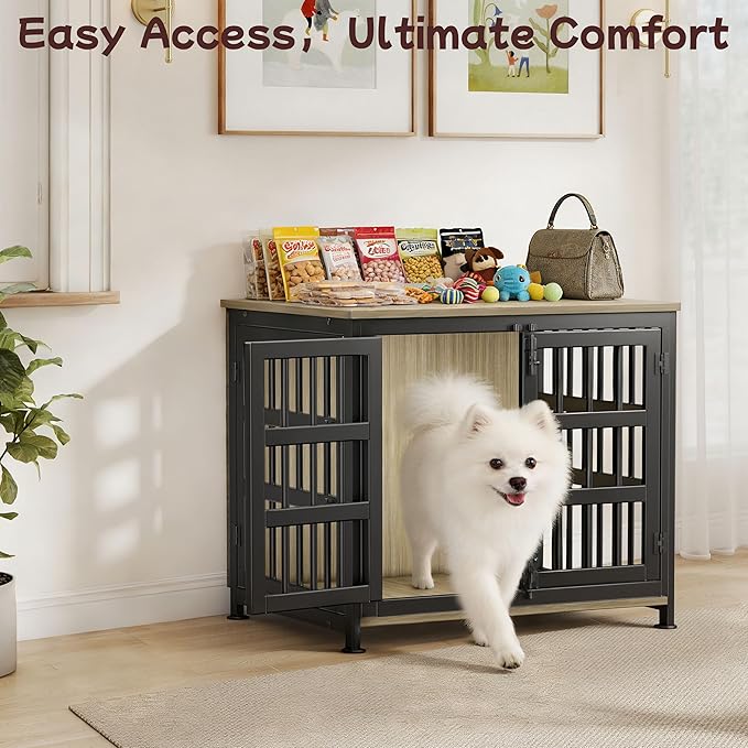26'' Dog Crate Furniture Large Breed Dog Crate Dog Kennels for Inside Wooden Dog Crates End Table Heavy Duty Indoor Combination Cage for Medium to Large Dogs Maple
