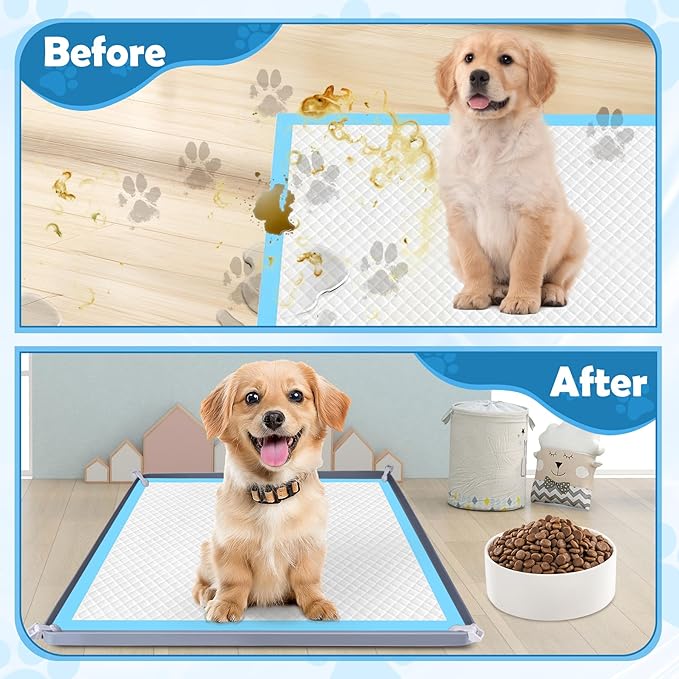 Dog Pee Pad Holder, Dog Potty Tray Silicone Puppy Pad Holder Tray Fits for 24" x 24" Training Pads, Puppy Potty Tray With 4 Clamps No Spill Raised Lip High Edge for Indoor Floor Protection (Dark Grey)