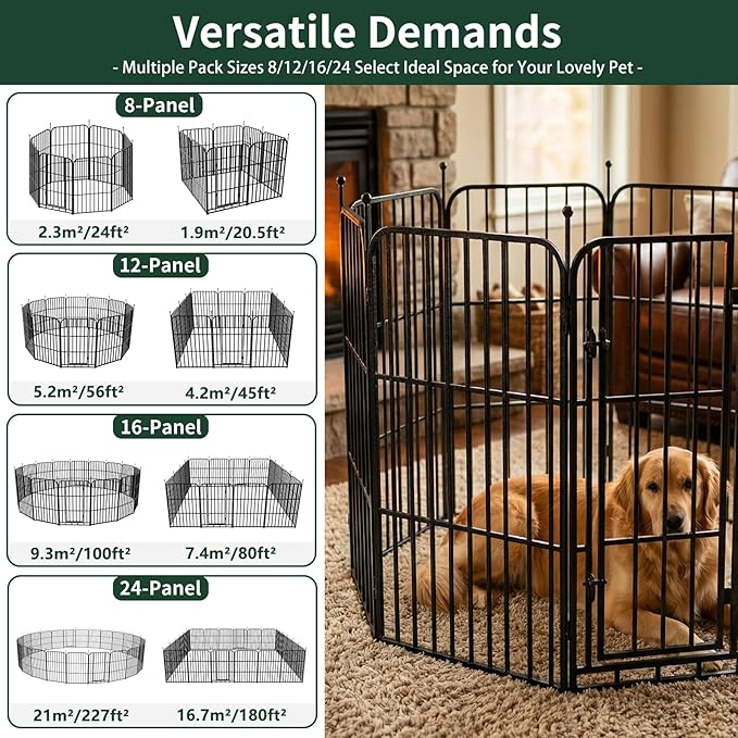 Metal Dog Playpen 47" 16 Panels with 2 Doors for Medium Large Dogs, Indoor Outdoor Exercise Pen for Yard RV Camping, Thickened Steel Tube, Gravity Lock & Ball Head Iron Rods