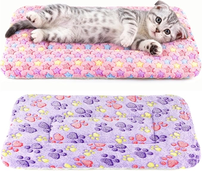 2 Pack Cat Blankets for Indoor Cats, Ultra Soft Reversible Mat, Fluffy Flannel Blanket for Small Dogs and Cats, Washable Pet Pad