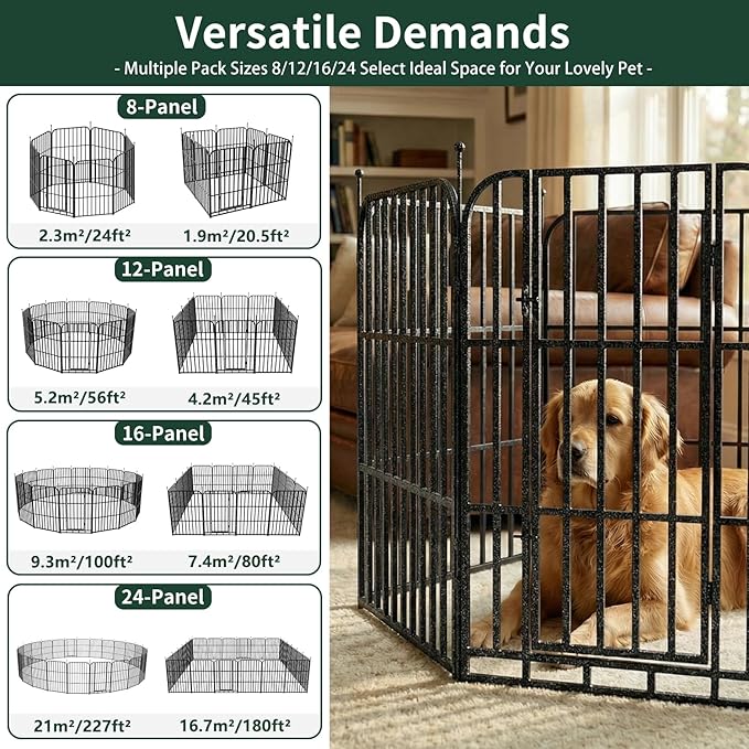 Metal Dog Playpen 40" 24 Panels with 2 Doors for Medium Large Dogs, Indoor Outdoor Exercise Pen for Yard RV Camping, Thickened Steel Tube, Gravity Lock & Ball Head Iron Rods