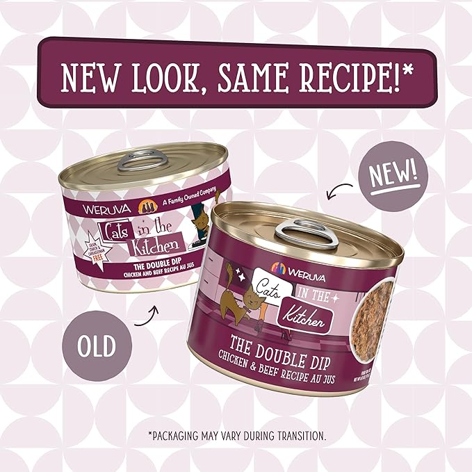 Weruva Cats in The Kitchen, The Double Dip with Chicken & Beef Au Jus Cat Food, 6oz Can (Pack of 24)