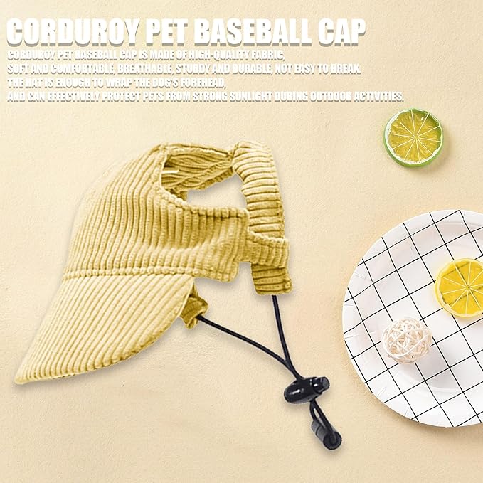 Dog Baseball Cap, Dog Cat Summer Beach Visor Hat with Ear Holes, Adjustable Puppy Sunbonnet Headdress (Yellow, Small)