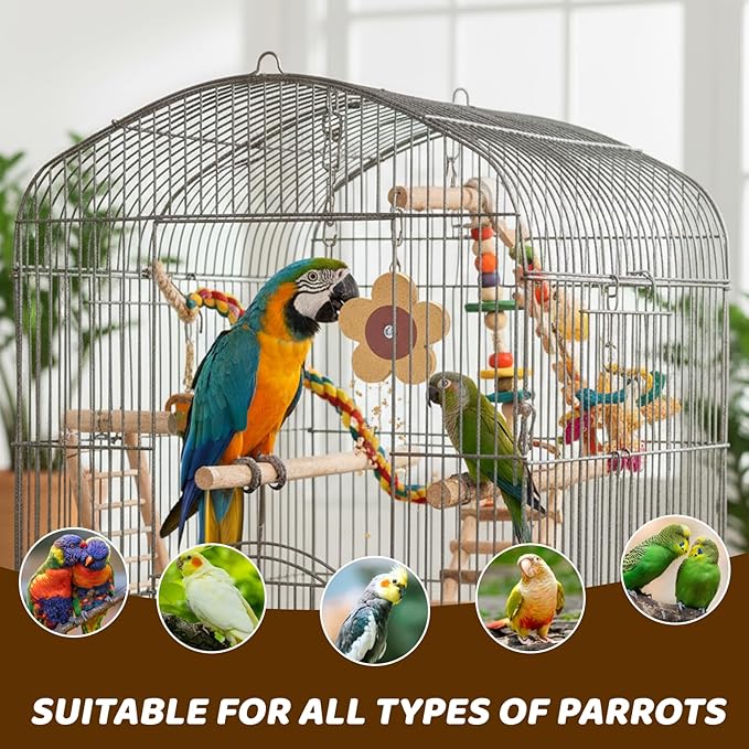 4 Pieces Bird Chew Toy, Natural Parrot Cork Foraging Training Toys for Relieve Boredom & Anxiety, Parrot Rotating Cork Chew Toy for Macaws, Conures, Budgies, Finches, Cockatiel