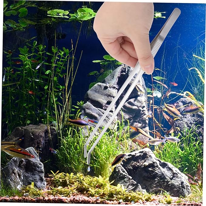 Angoily 27cm Curved Tip Stainless Steel Tweezers for Aquarium Plant Tweezers Fine Tip for Fishtank Cleaning Tools