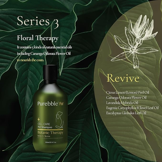 Pet Shampoo Revive Yellow Botanical Line for Soft and Shiny Coat and Fur- Cleanses, Conditions, and Detangles, pH-Balancing Formula for Pets, No Artificial Fragrance 300ml / 10.14 fl oz